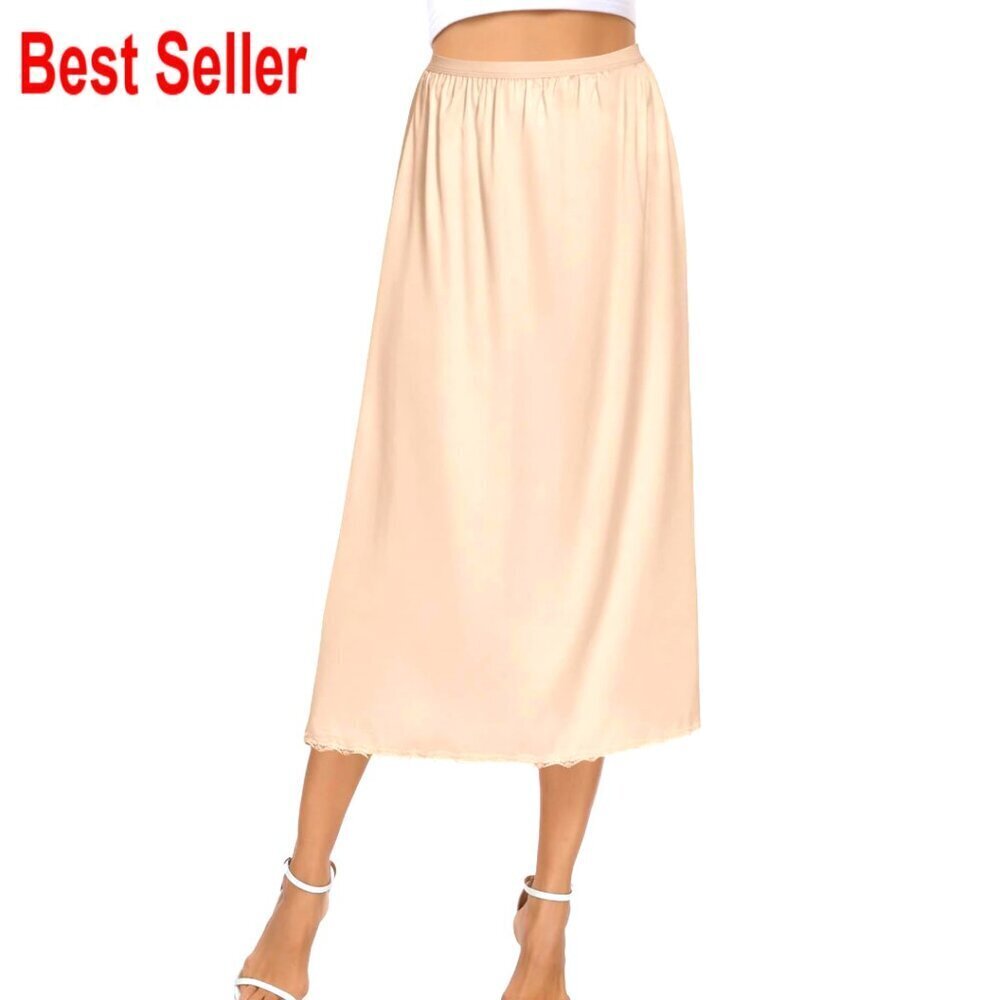 31/35 Inch Satin Half Slip with Lace Trim Anti-Static Underskirt